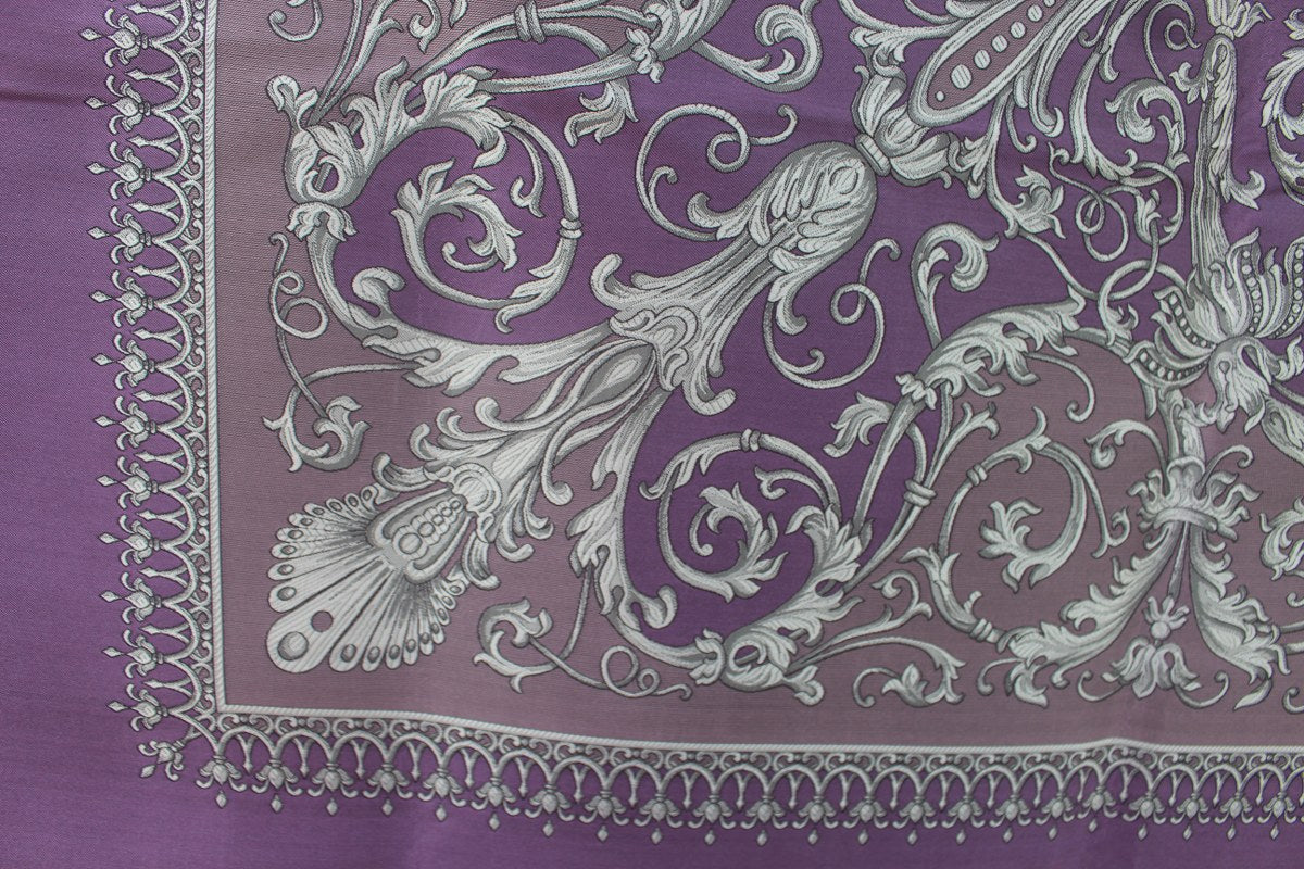 Luxury Custom Vanitas 2-Seater Loveseat | Versace Violet Baroque Velvet | Gold or Silver Leaf Finish