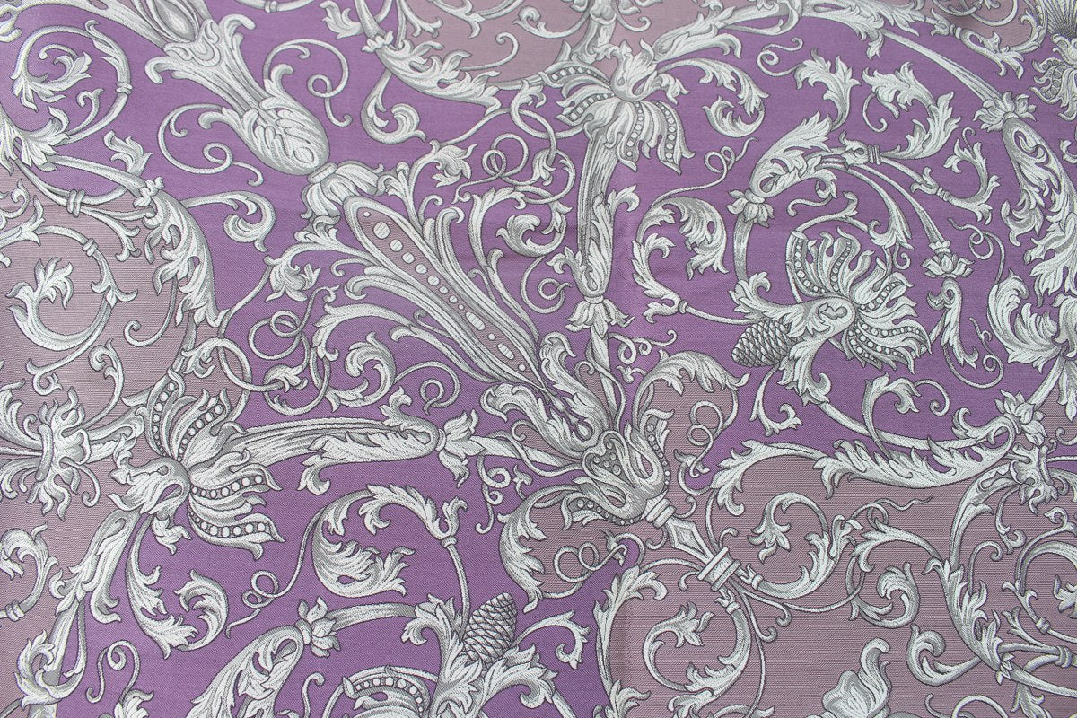 Luxury Custom Vanitas 2-Seater Loveseat | Versace Violet Baroque Velvet | Gold or Silver Leaf Finish