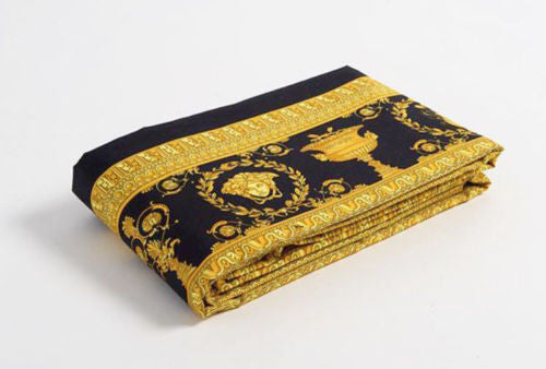 Versace Baroque & Robe Medusa Queen Size Bed Duvet Cover + Sheet 4-Piece Set Black