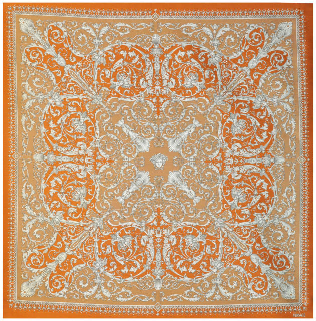 Clearance | Versace Orange Baroque Medusa Silk Panel 140 × 140 cm