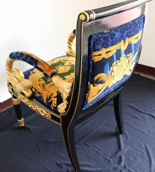 Pair of Custom Vanitas Armchairs — Versace DV Blue Animal Print Velvet