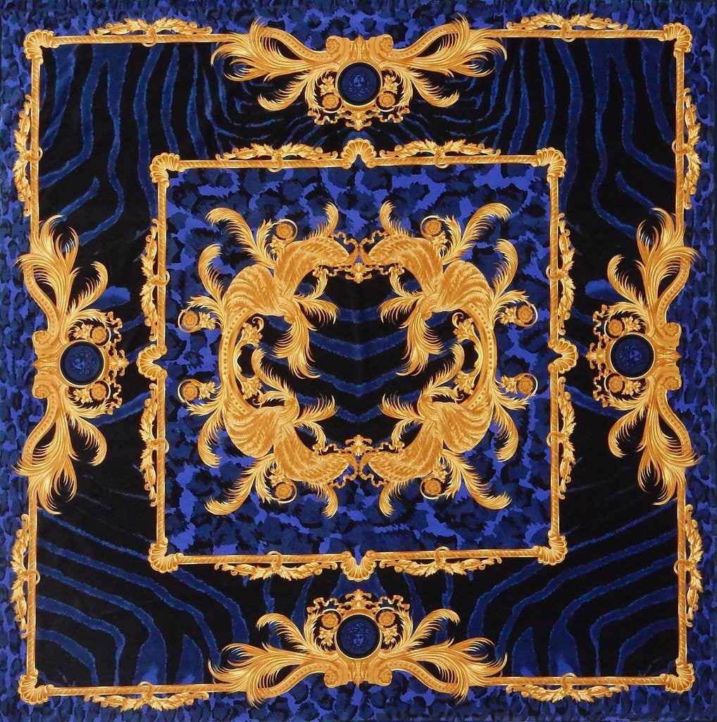 Pair of Custom Vanitas Armchairs — Versace DV Blue Animal Print Velvet
