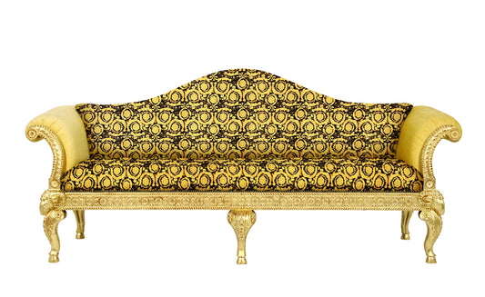 Versace Barocco Velvet 3-Seater Luxury Sofa — Gold Leaf Ram's Head Carved Mahogany | 229cm
